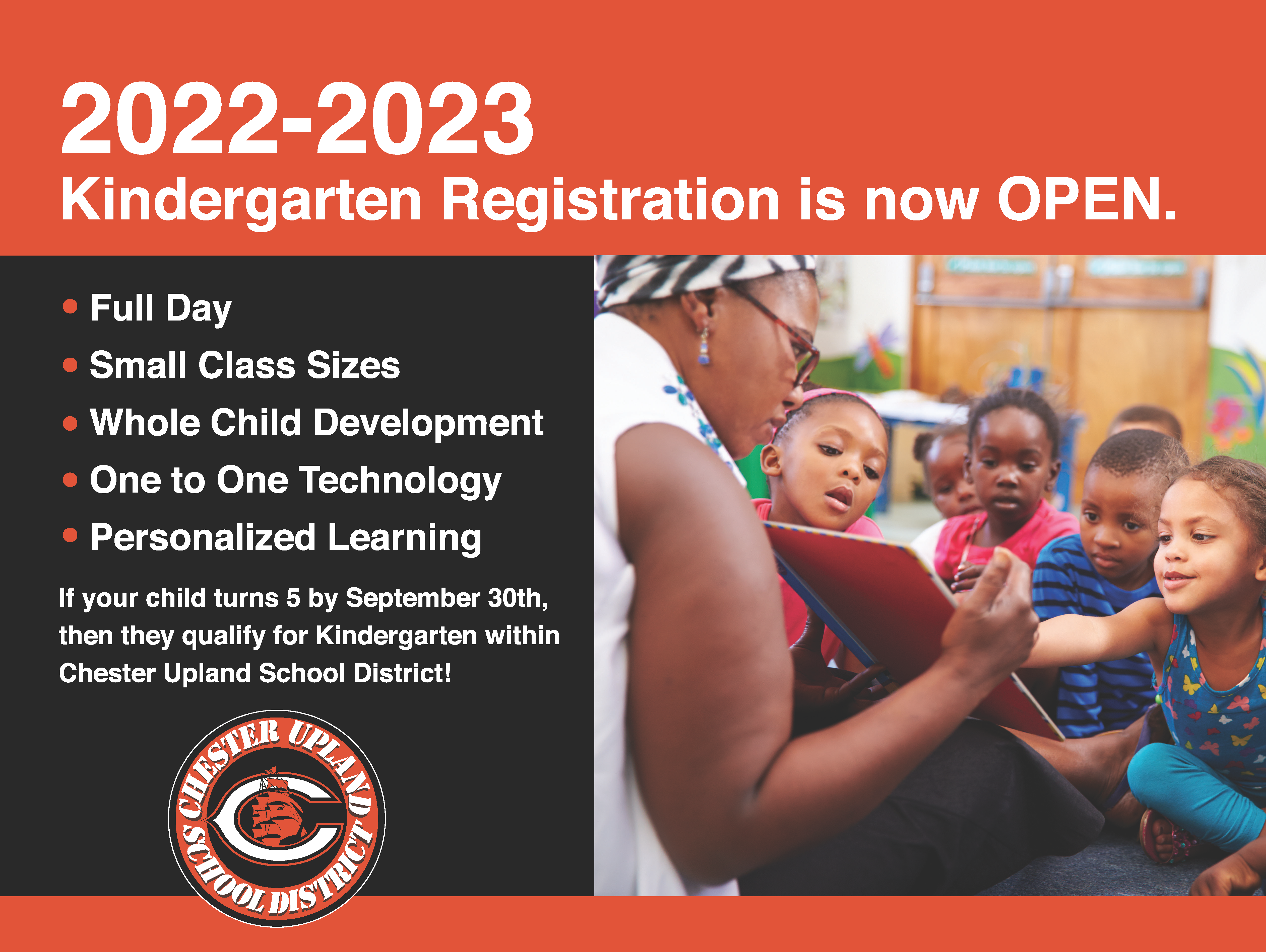 Kindergarten Registration is now open flyer.